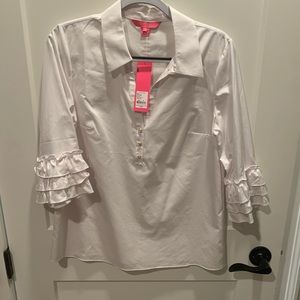 NWT Lilly Pulitzer white 3/4 ruffled sleeve